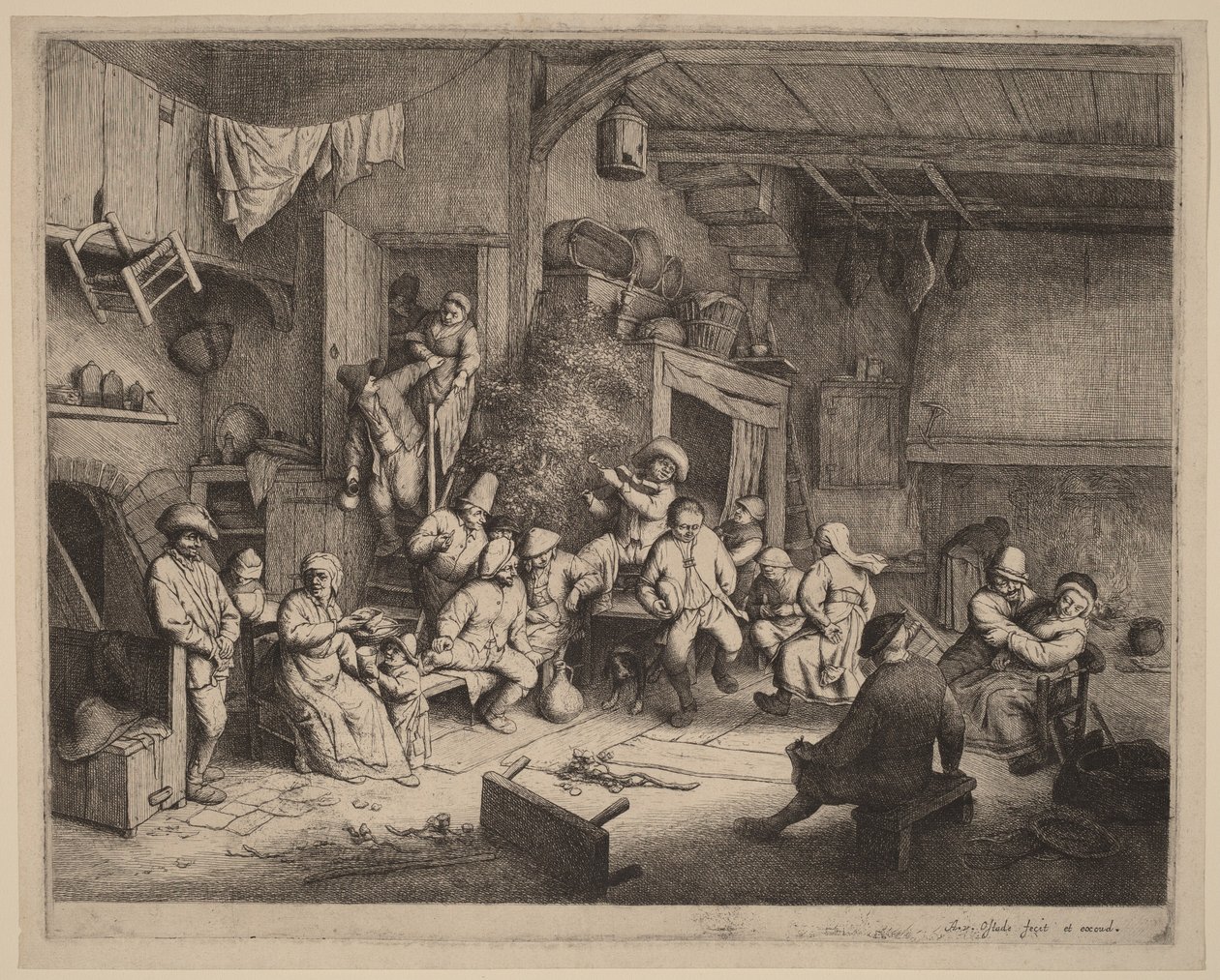 Boeren aan een feestmaal in een herberg door Adriaen van Ostade