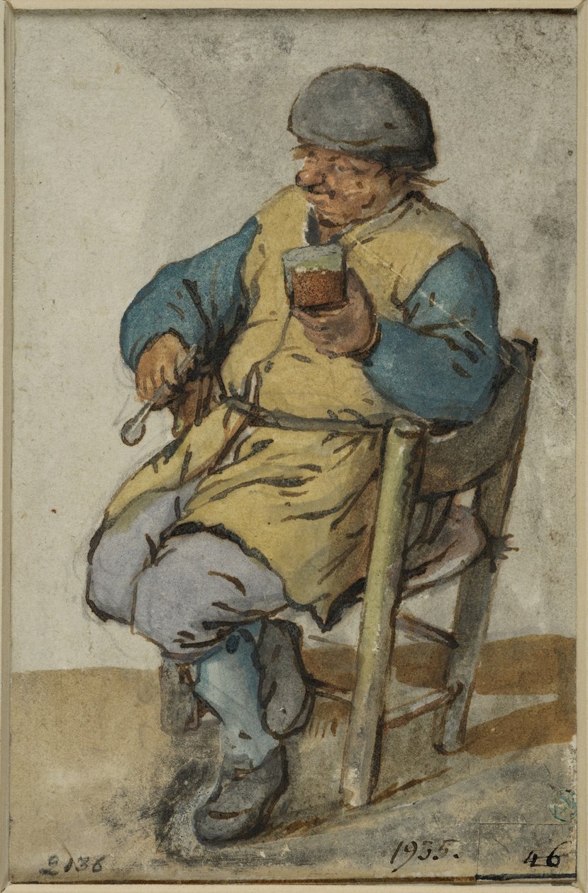 Zittende boer met een glas bier door Adriaen van Ostade