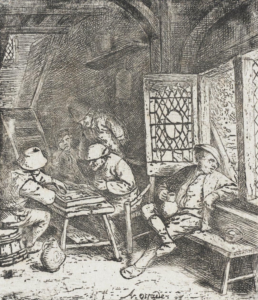 De backgammonspelers door Adriaen van Ostade