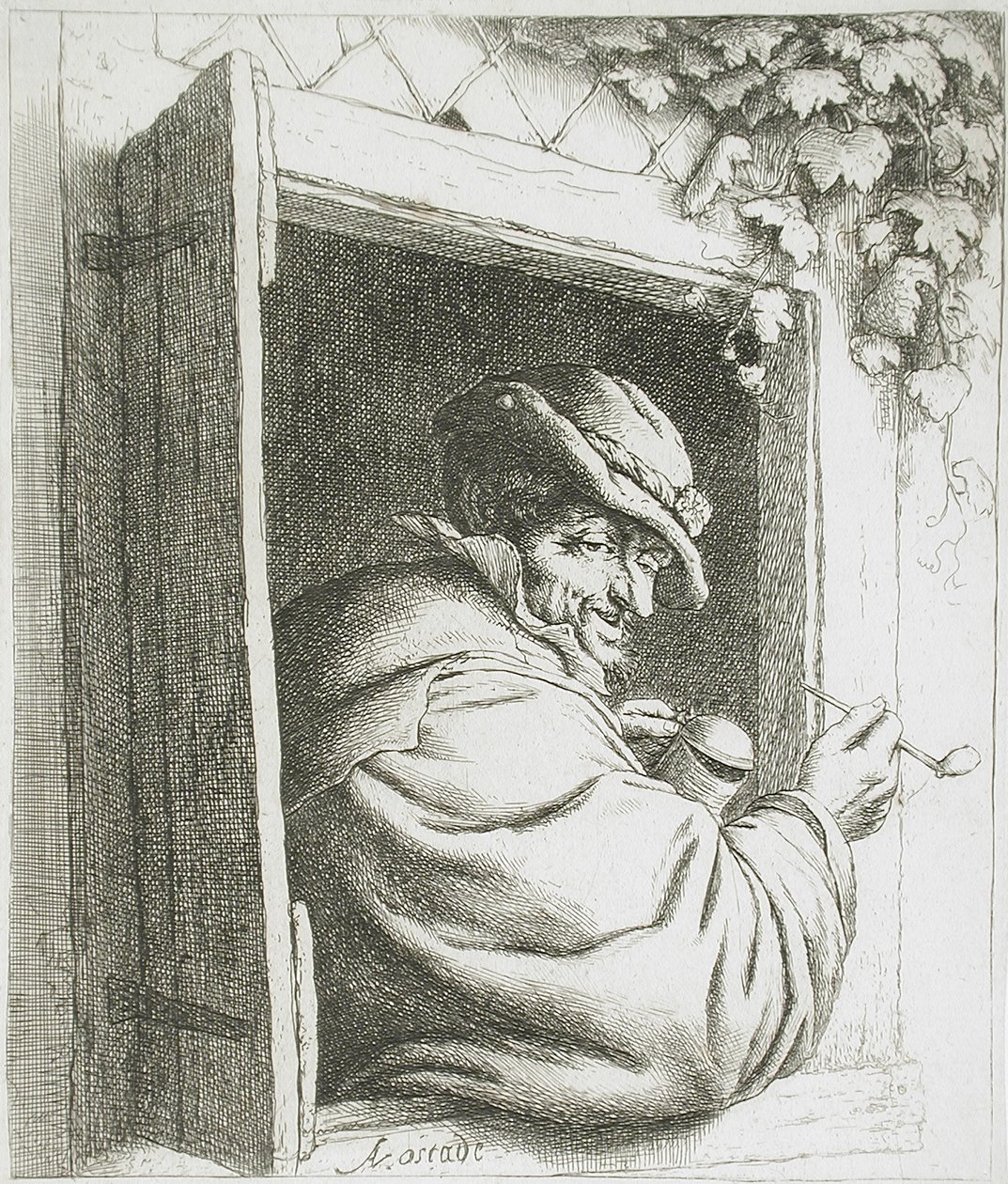 De roker bij het raam door Adriaen van Ostade
