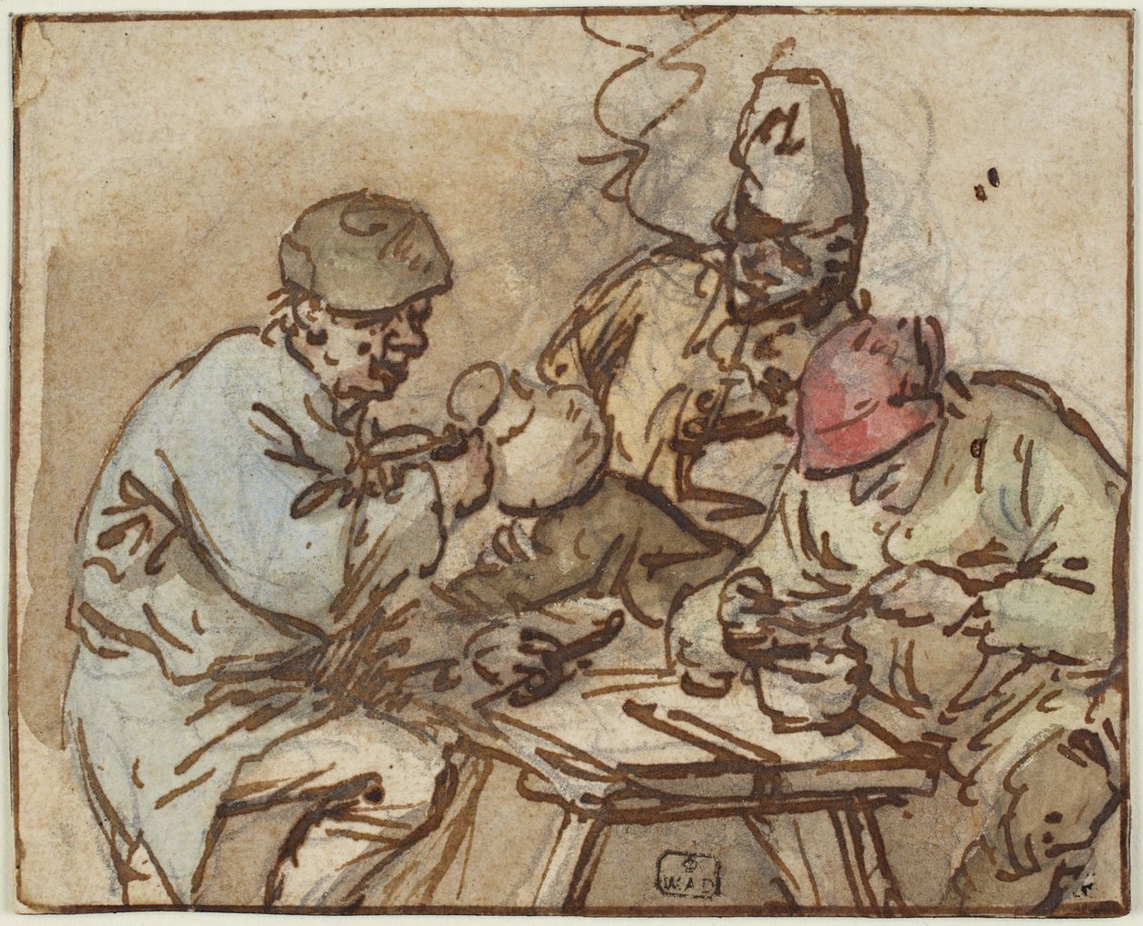 Drie mannen aan tafel door Adriaen van Ostade