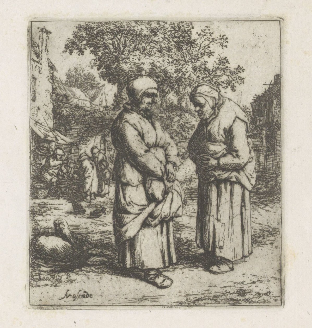 Twee oude vrouwen in gesprek door Adriaen van Ostade