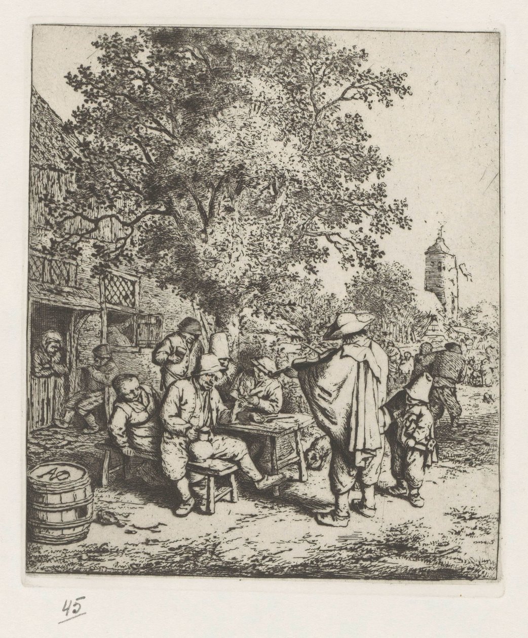 Vioolspeler en een jonge lierdraaier door Adriaen van Ostade