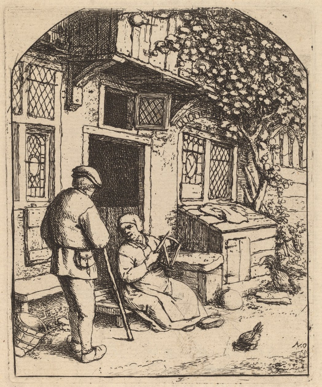 Vrouw die een Spoel Wikkelt door Adriaen van Ostade