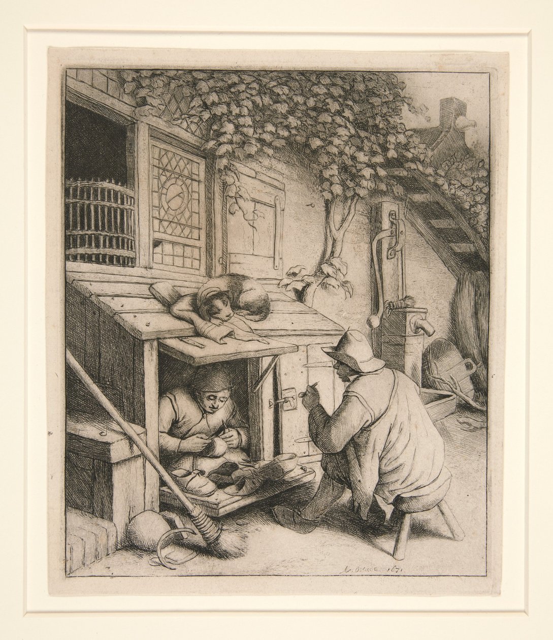 a. De schoenmaker b. De zangers door Adriaen van Ostade
