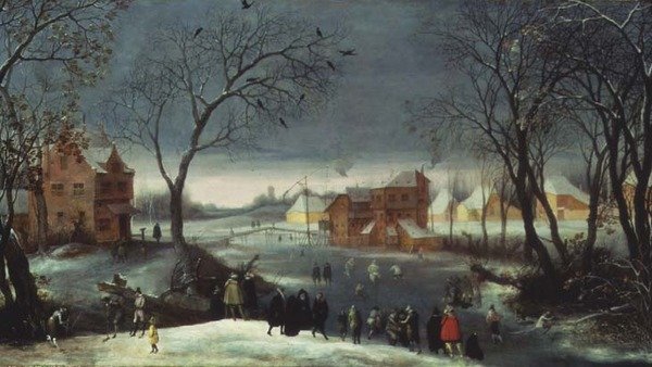 Winterlandschap met Schaatsers door Adriaen van Stalbemt
