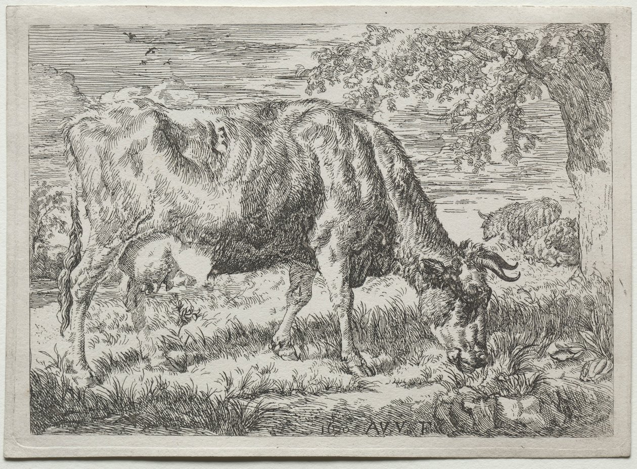 Koe en Twee Schapen aan de Voet van een Boom, 1670 door Adriaen van de Velde