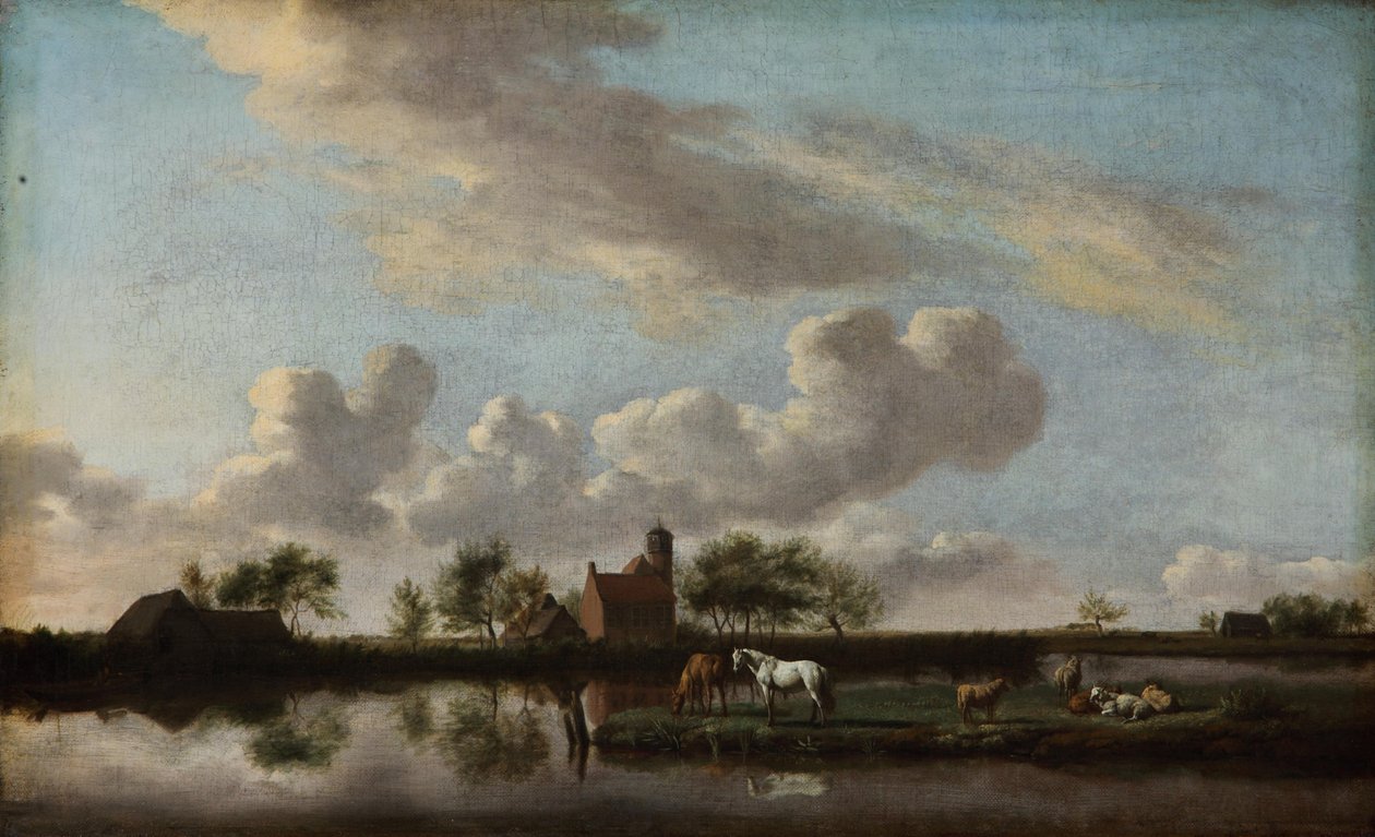 Vlak rivierlandschap door Adriaen van de Velde