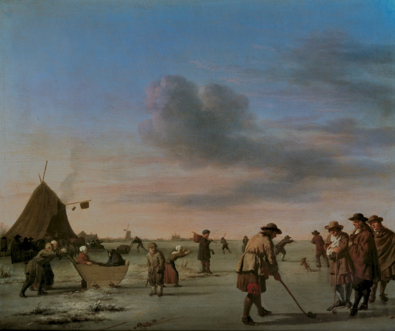 Golfers op het ijs bij Haarlem, 1668 door Adriaen van de Velde