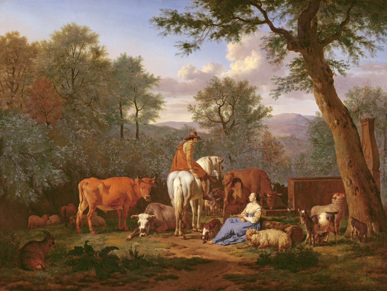 Landschap met vee en figuren, 1664 door Adriaen van de Velde