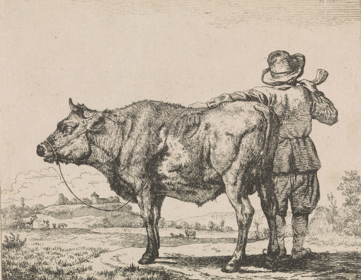 Man staand met stier door Adriaen van de Velde