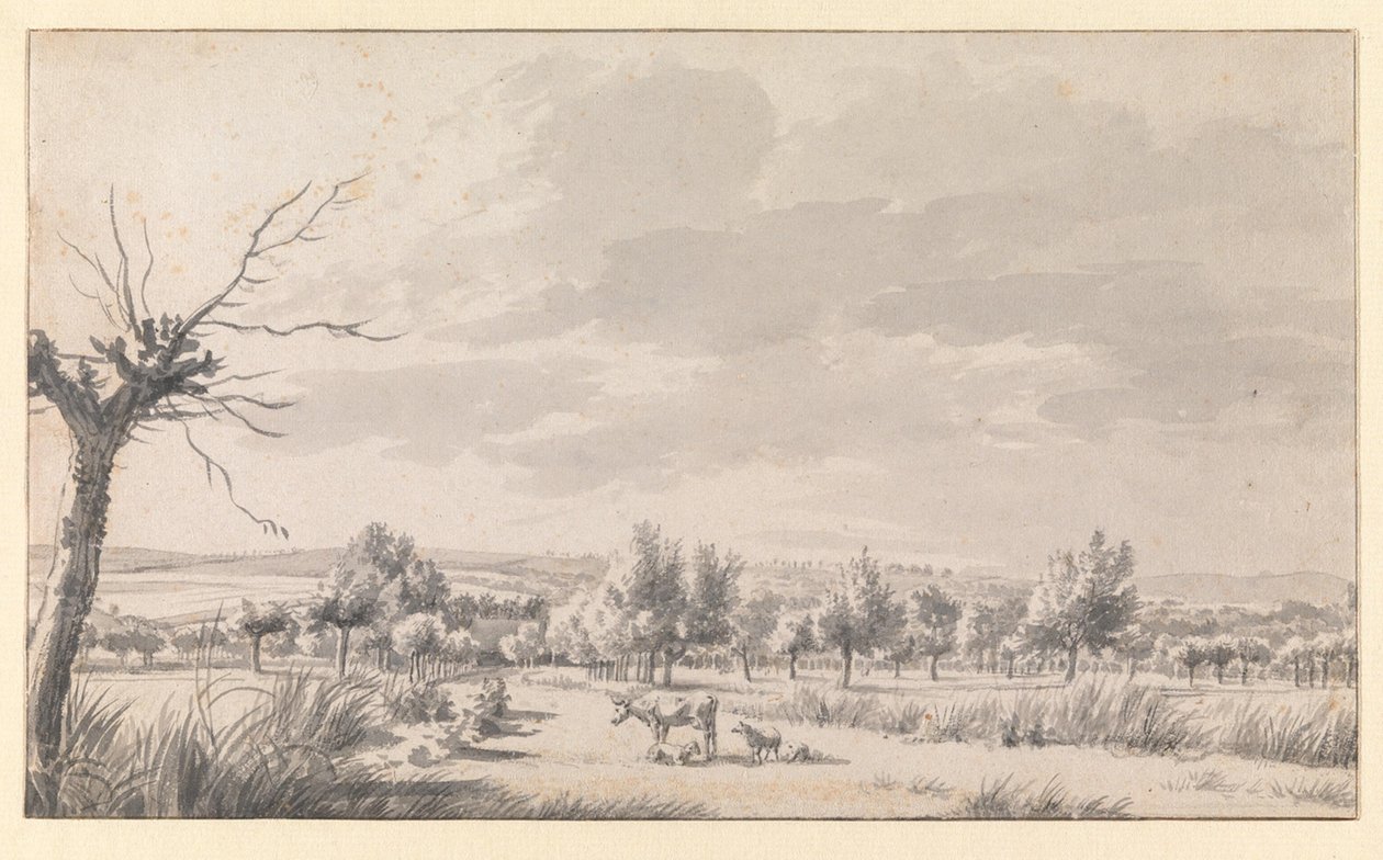 Wijd landschap met vee door Adriaen van de Velde