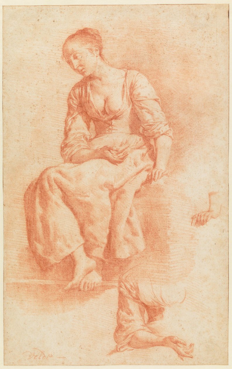 Zittend meisje door Adriaen van de Velde