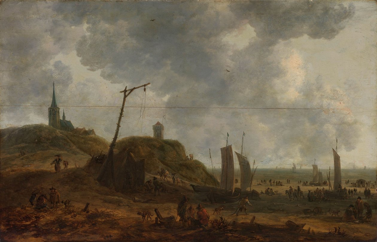 Het strand van Katwijk door Adriaen van der Kabel