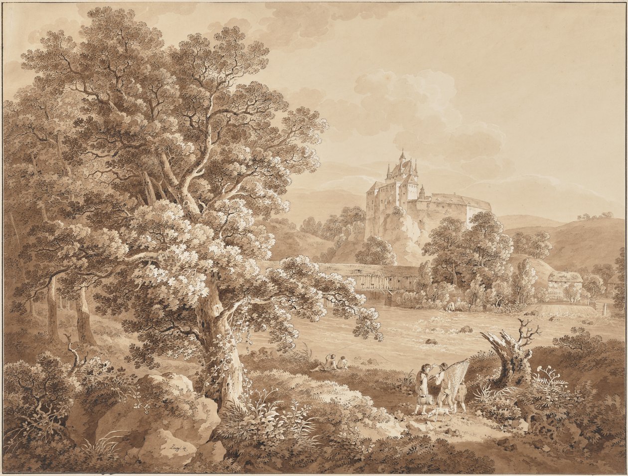 Vissers op de rivier Zschopau bij kasteel Kriebstein, Saksen door Adrian Zingg