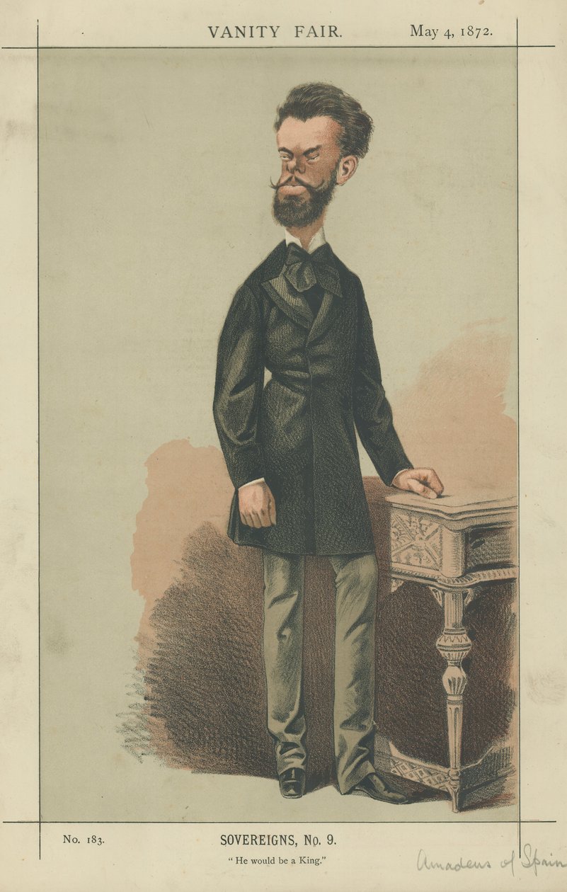Amadeo van Spanje (Amadeus van Spanje) (kleurenlitho) door Adriano Cecioni
