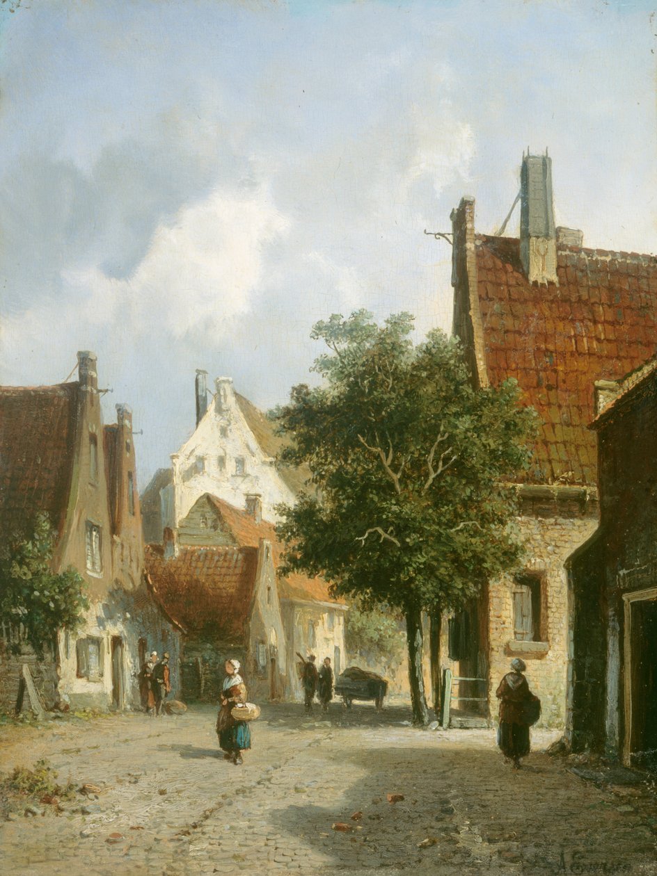 Amsterdam Street Scene (oil on wood) door Adrianus Eversen