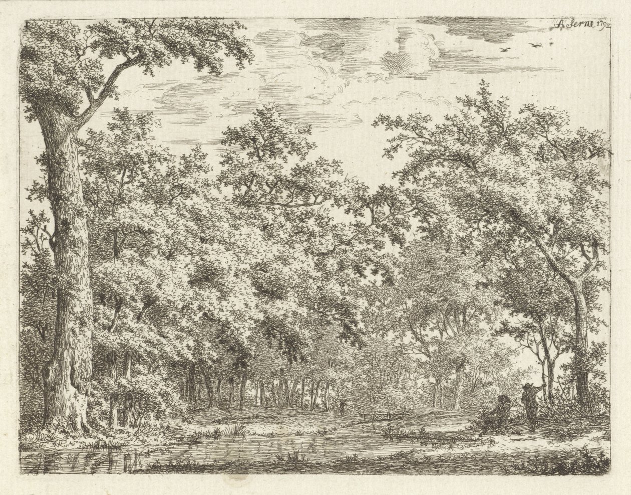 Twee figuren bij het water in het bos door Adrianus Serné