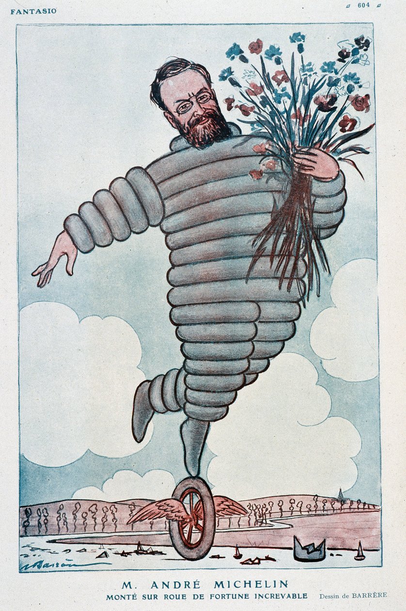 Cartoon door Andre Michelin en Bibendum - Illustratie door Adrien Barrere in 