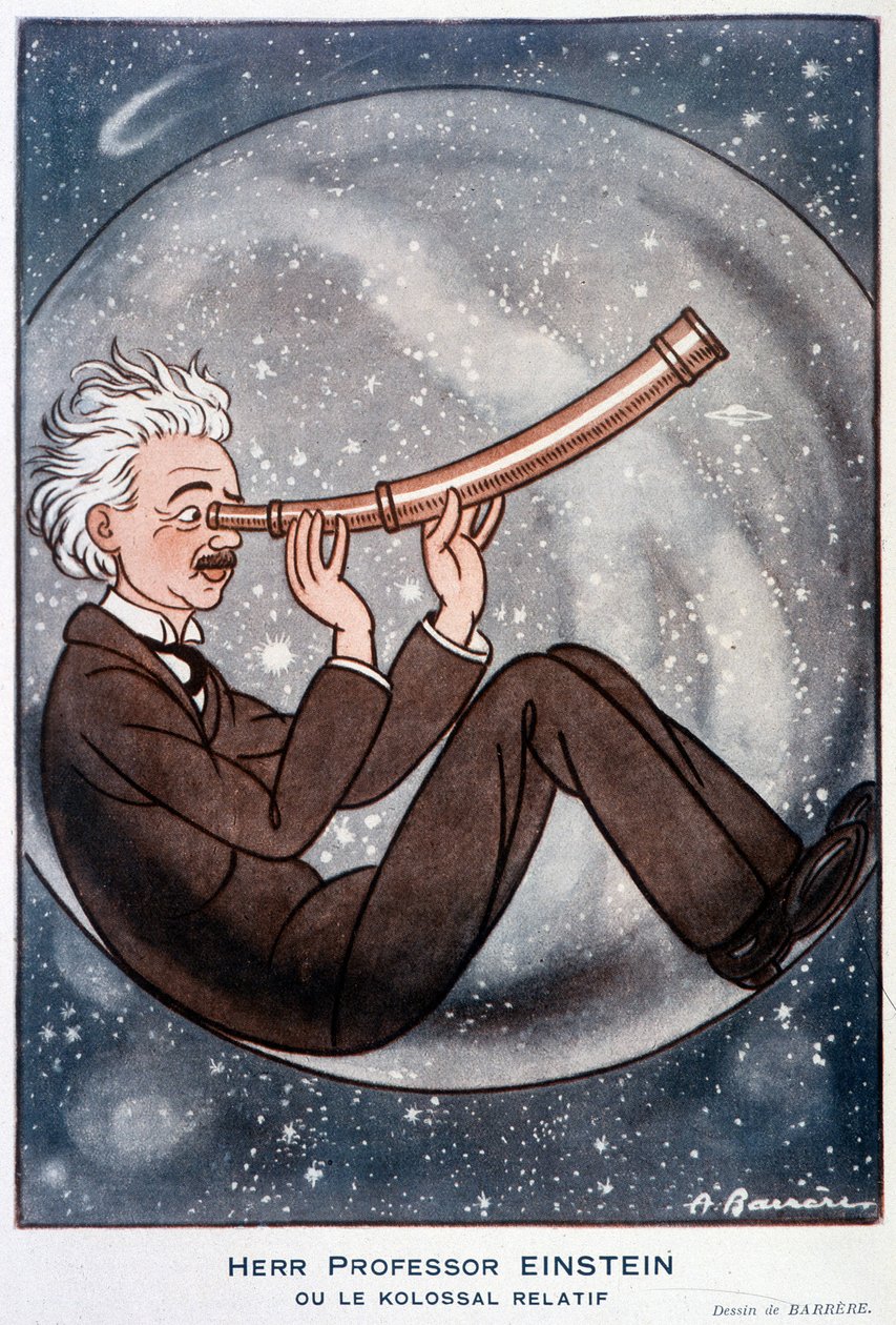 Herr professor Einstein of de relatieve Kolossal - Illustratie door Adrien Barrere (1877-1931) in 