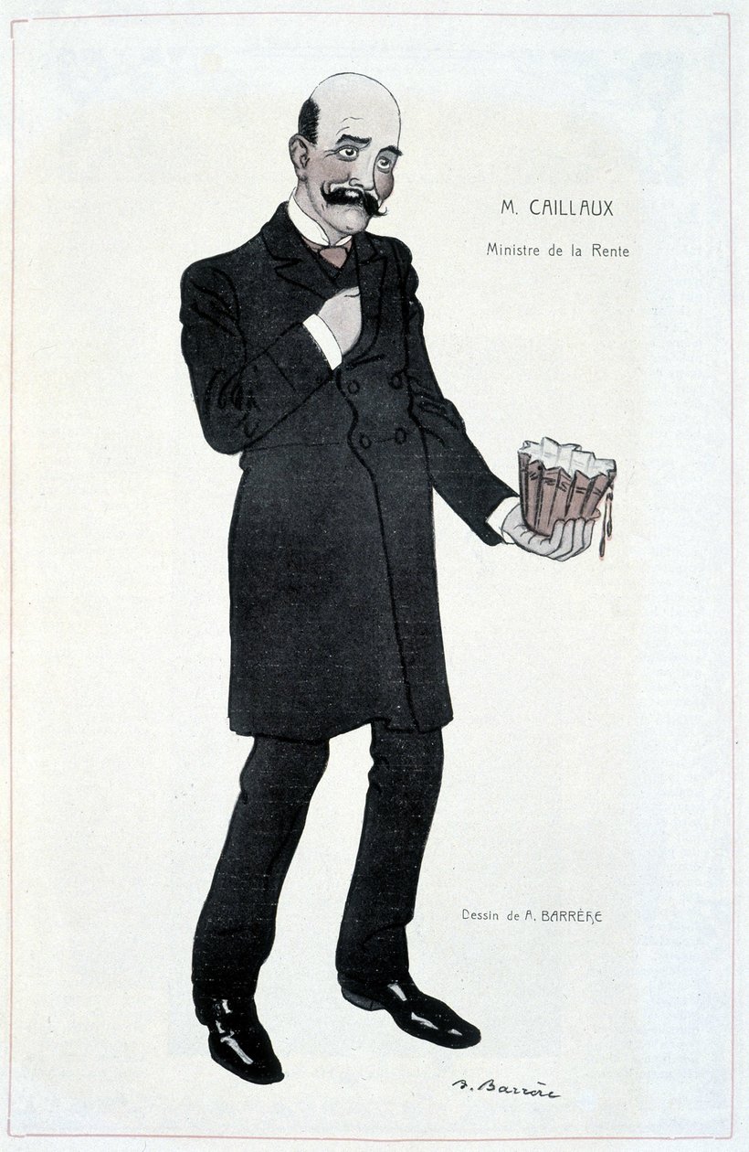 Joseph Caillaux, minister van rente - Illustratie door Adrien Barrere in "Fantasio" van 15/02/1907 door Adrien Barrere