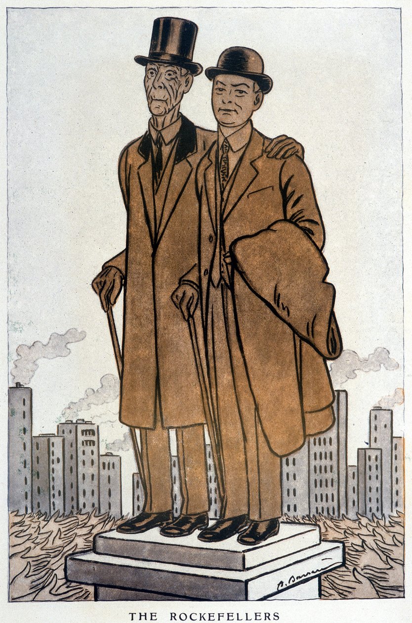 De Rockefellers, senior en junior, Amerikaanse Croesus - Illustratie door Adrien Barrère (1877-1931) in "Fantasio" van 01/03/1930 door Adrien Barrere