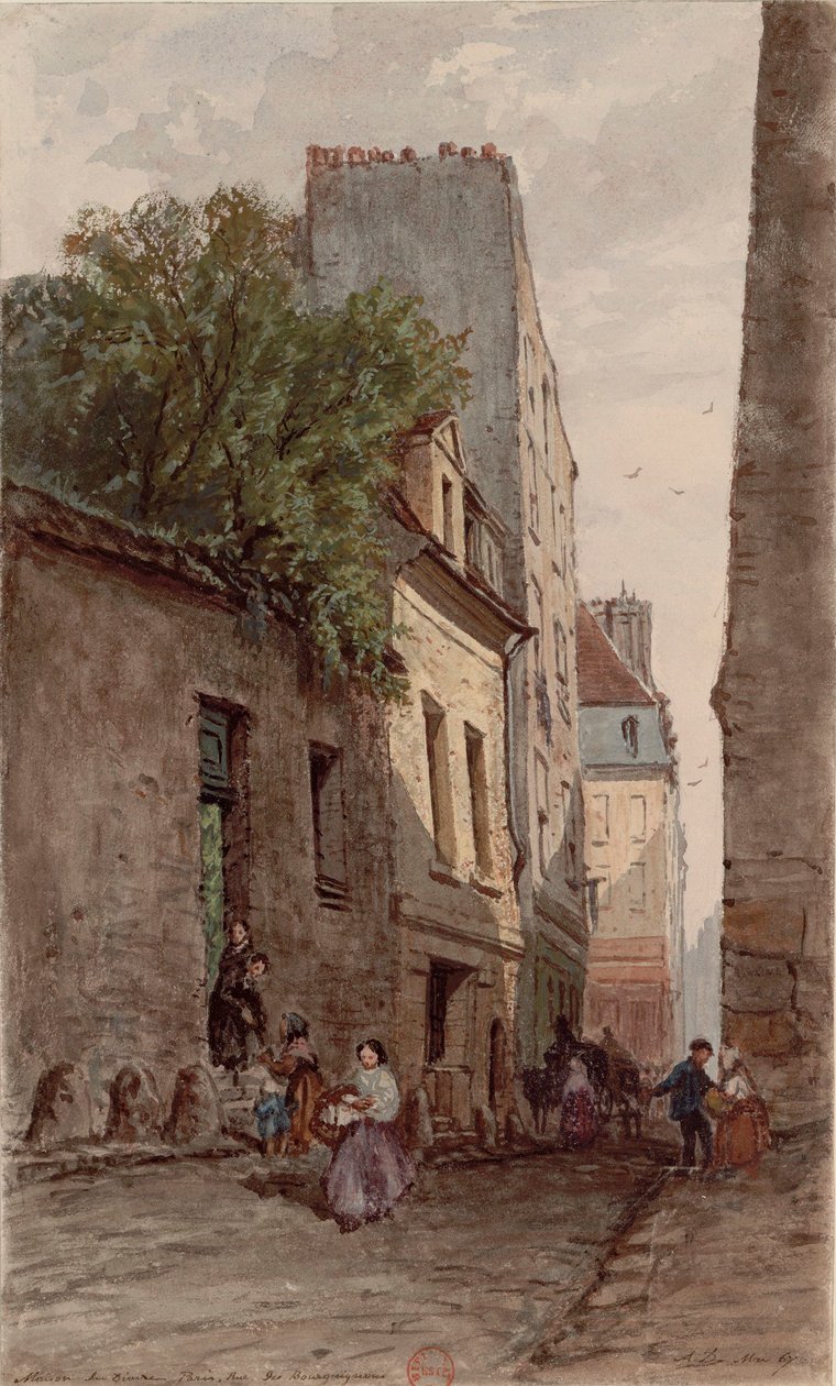 Maison du diacre François de Pâris (1690-1727), Parijs, rue des Bourguignons (huidige boulevard de Port-Royal). Tekening door Adrien Dauzats (1804-1868) door Adrien Dauzats