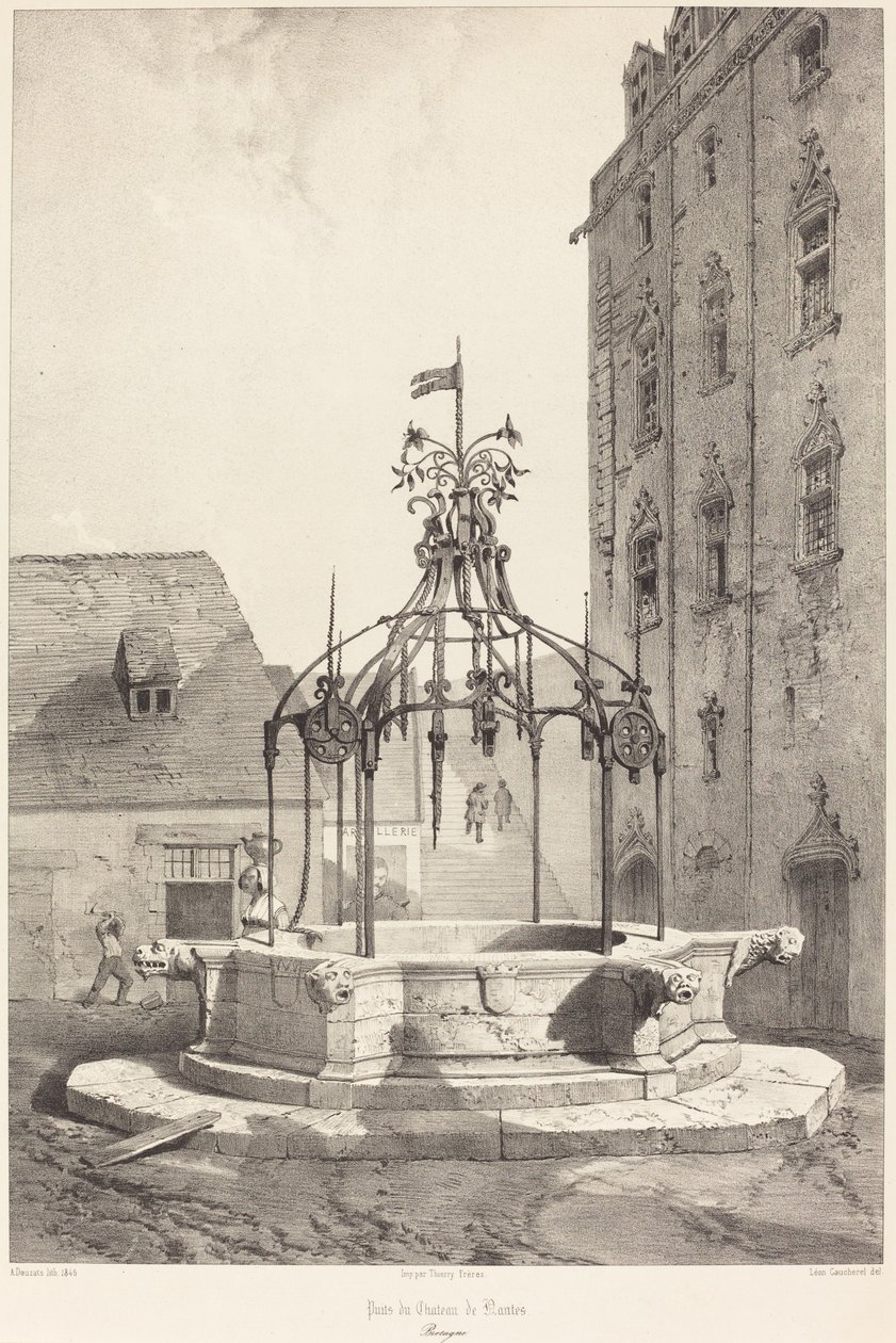 Put van het Kasteel van Nantes, Bretagne door Adrien Dauzats after Léon Gaucherel