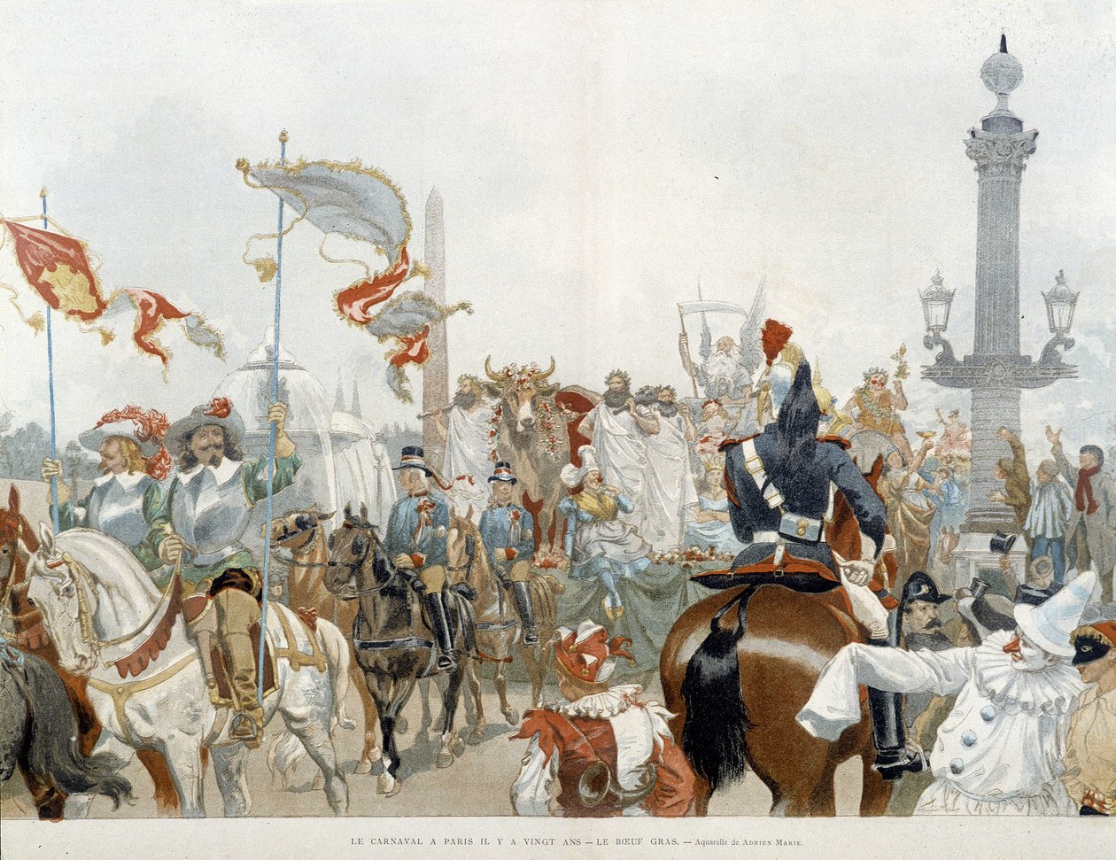 Carnaval in Parijs: beef gras - aquarel door Adrien Marie door Adrien Emmanuel Marie