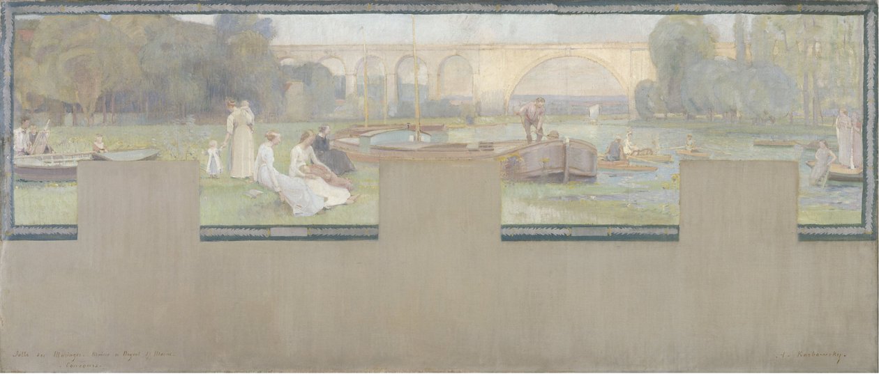 Schets voor het stadhuis van Nogent-sur-Marne: De rust - de navigatie, lente 1889 door Adrien Karbowsky