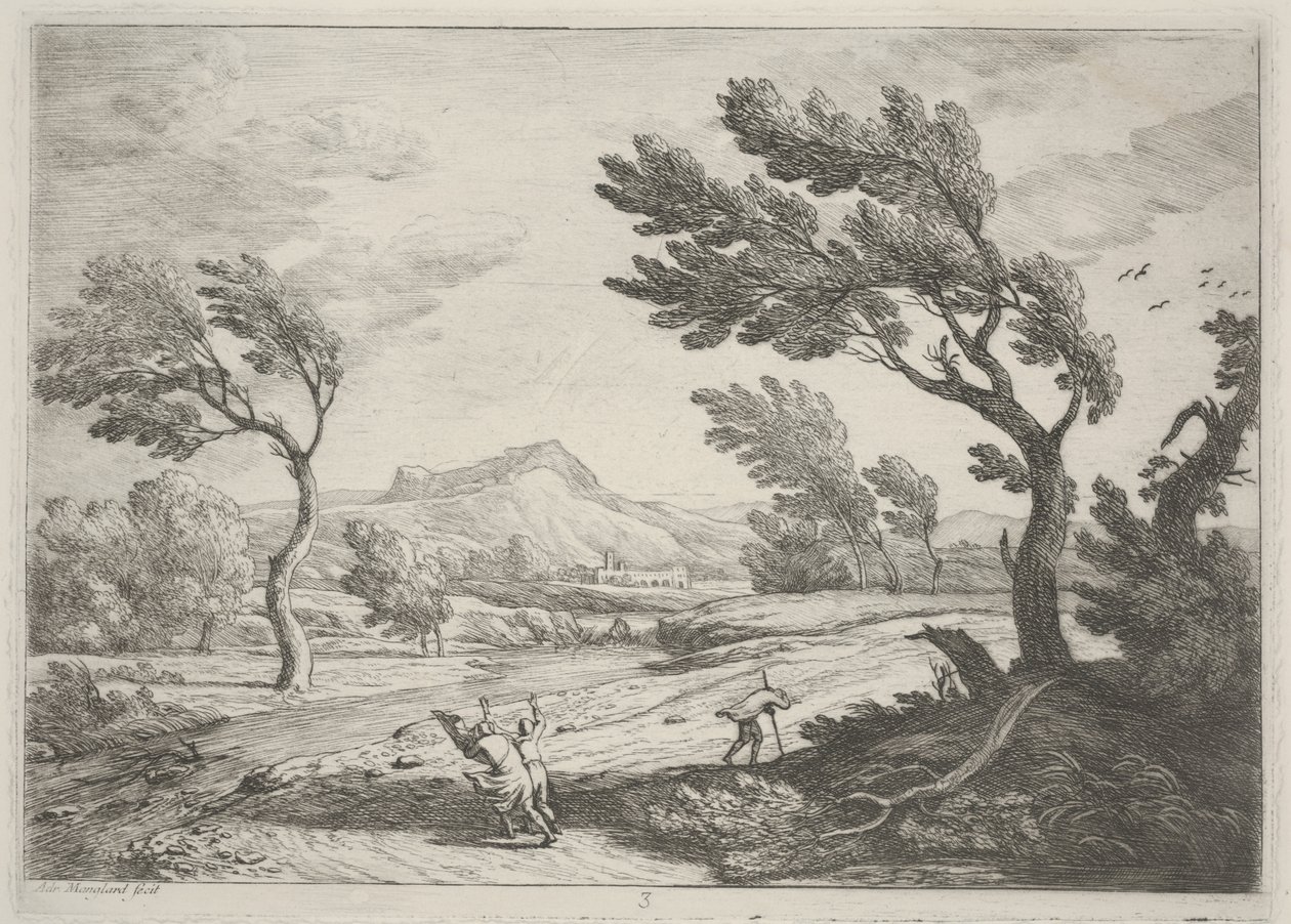 Landschap met Reizigers in een Sterke Wind, c.1753 door Adrien Manglard