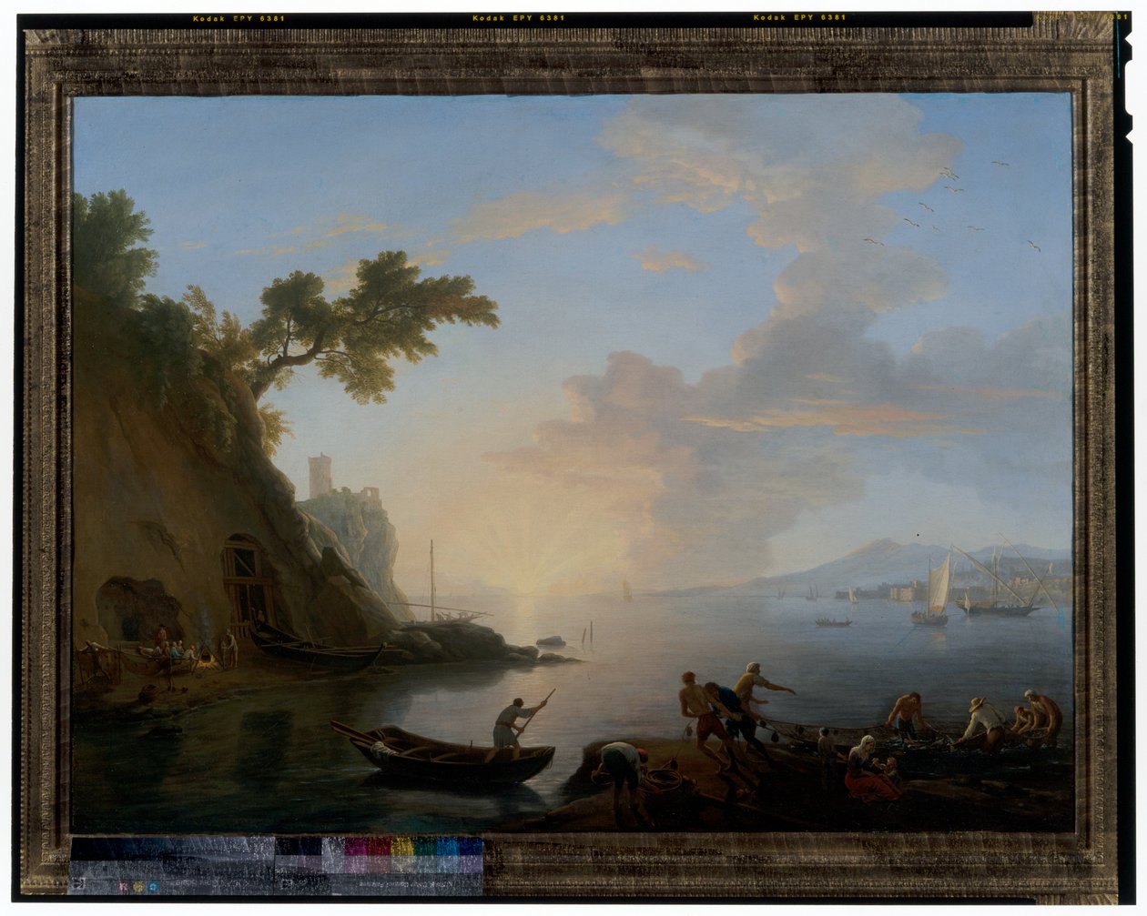 Napolitaanse kust met vissers bij zonsopgang door Adrien Manglard