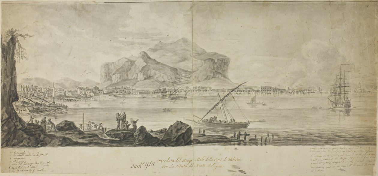 Uitzicht op de stad en haven van Palermo met uitzicht op Monte Pellegrino door Adrien Manglard