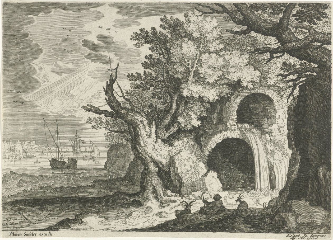 Aquaduct met waterval door Egidius  Sadeler (II)