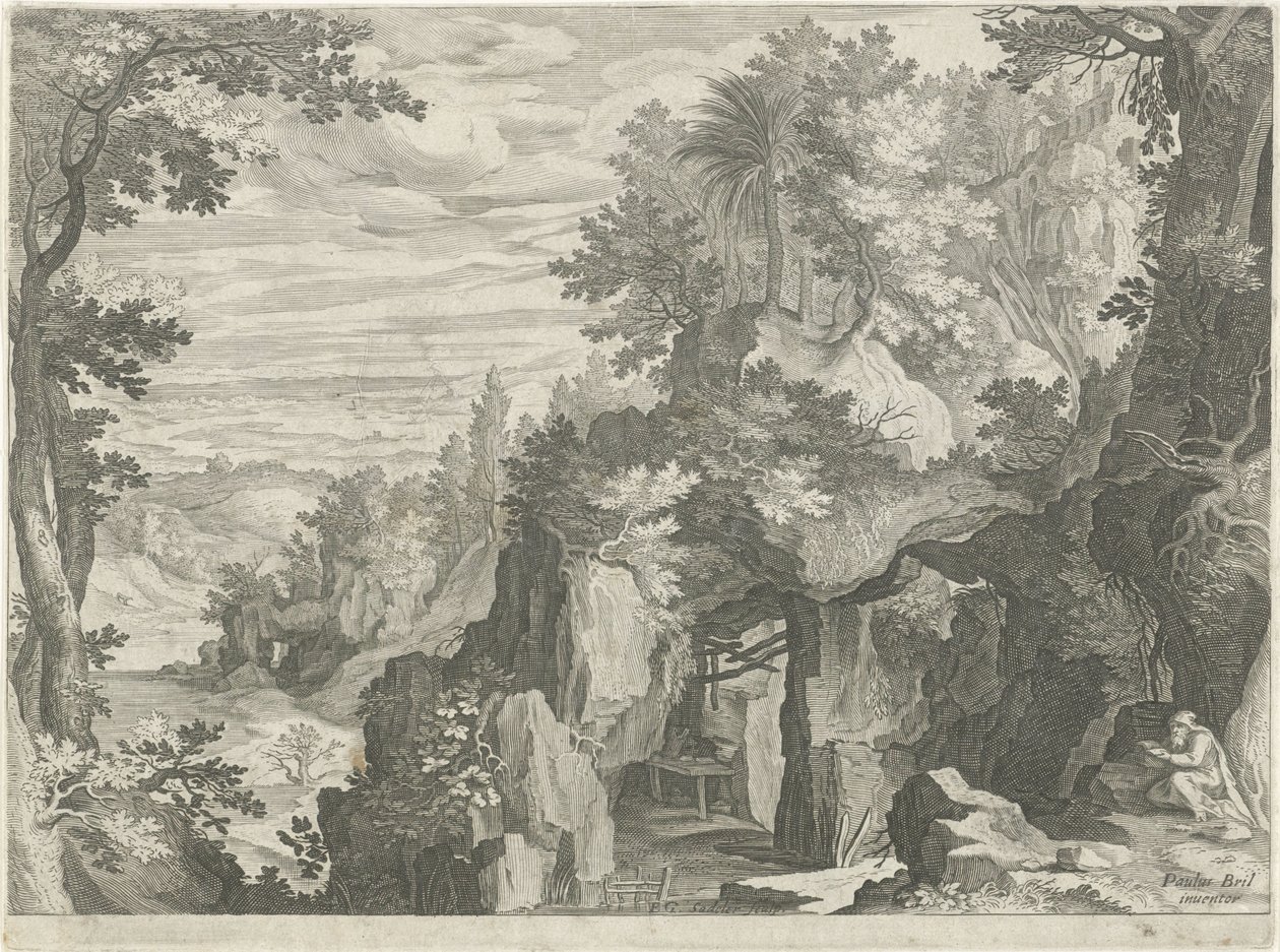 Berglandschap met een kluizenaar door Egidius  Sadeler (II)