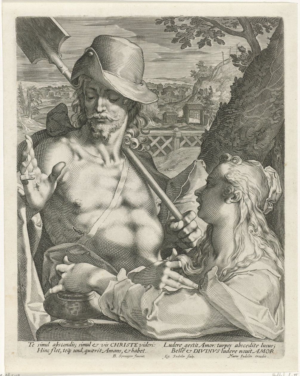Christus verschijnt als tuinman aan Maria Magdalena (Noli mi tangere) door Egidius  Sadeler (II)