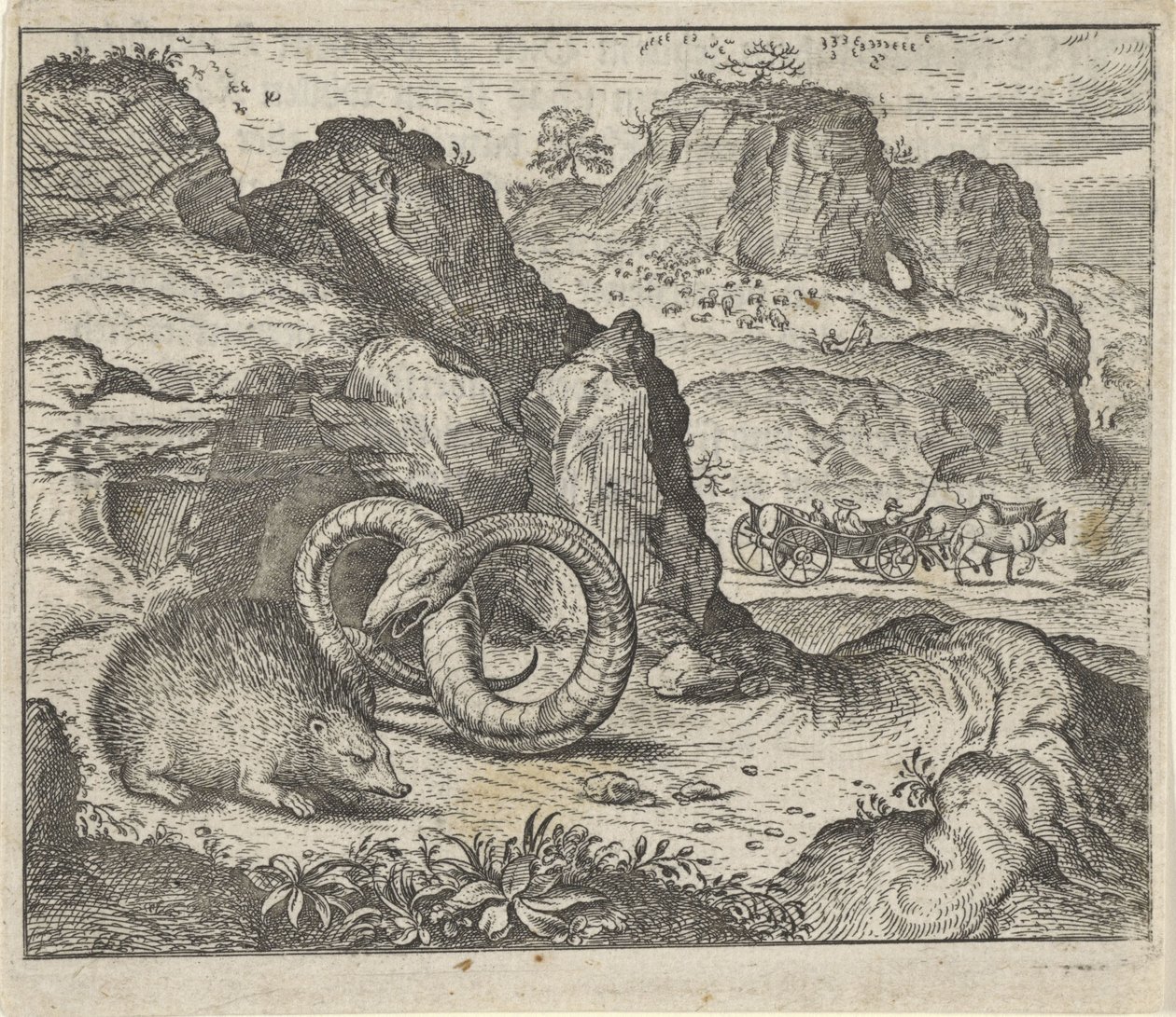 Fabel van de egel en de slang door Egidius  Sadeler (II)