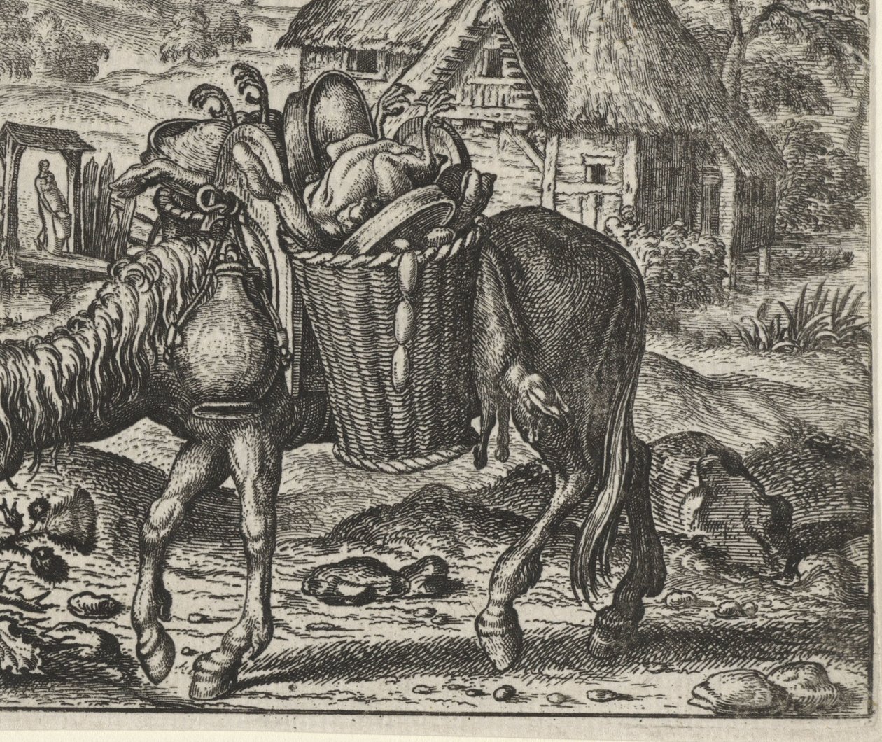 Fabel van de ezel beladen met lekkernijen door Egidius  Sadeler (II)