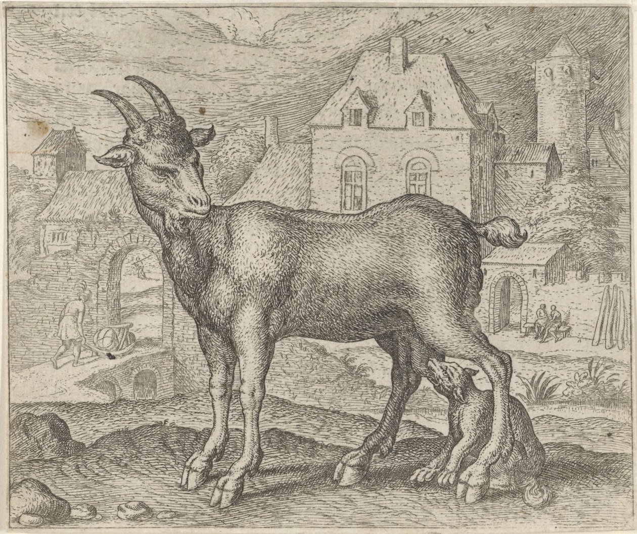 Fabel van de geit en de jonge wolf door Egidius  Sadeler (II)