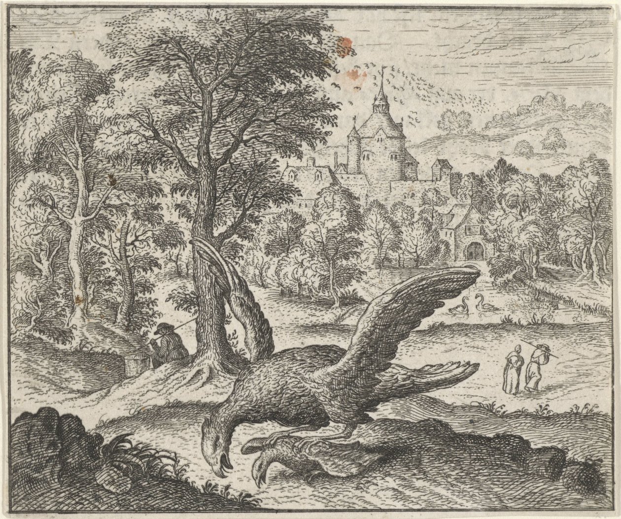 Fabel van de gier en de nachtegaal door Egidius  Sadeler (II)