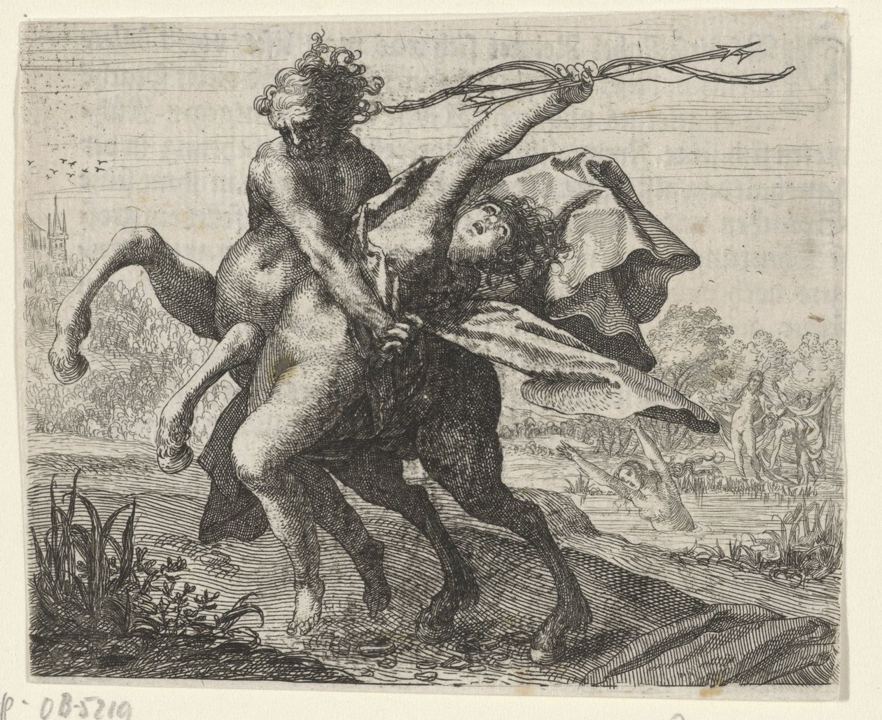 Fabel van de ontvoering van een vrouw door een centaur door Egidius  Sadeler (II)