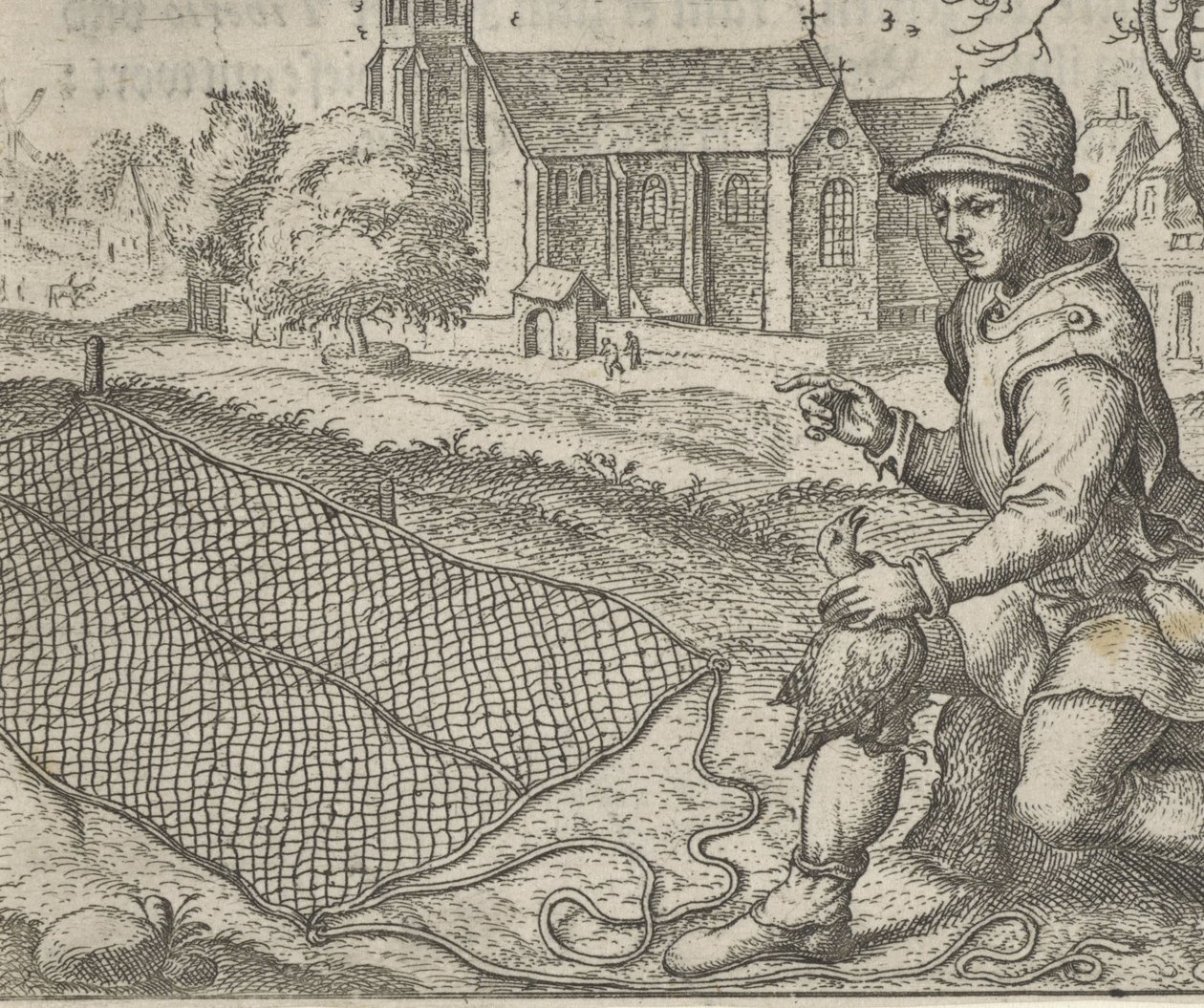 Fabel van de vogelvanger en de patrijs door Egidius  Sadeler (II)