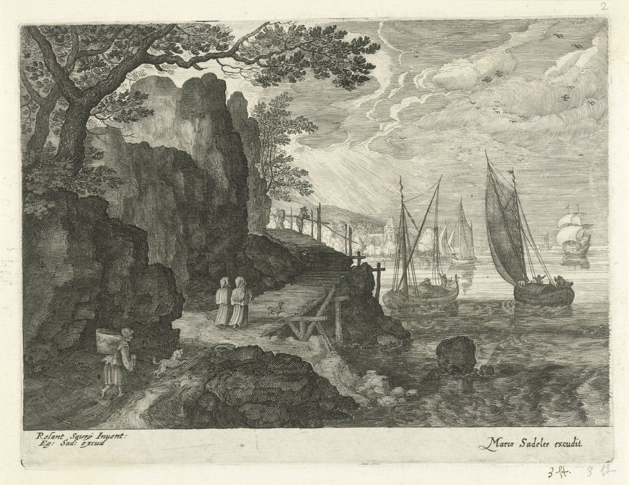 Gezicht op een haven (Landschappen uit Tirol) door Egidius  Sadeler (II)