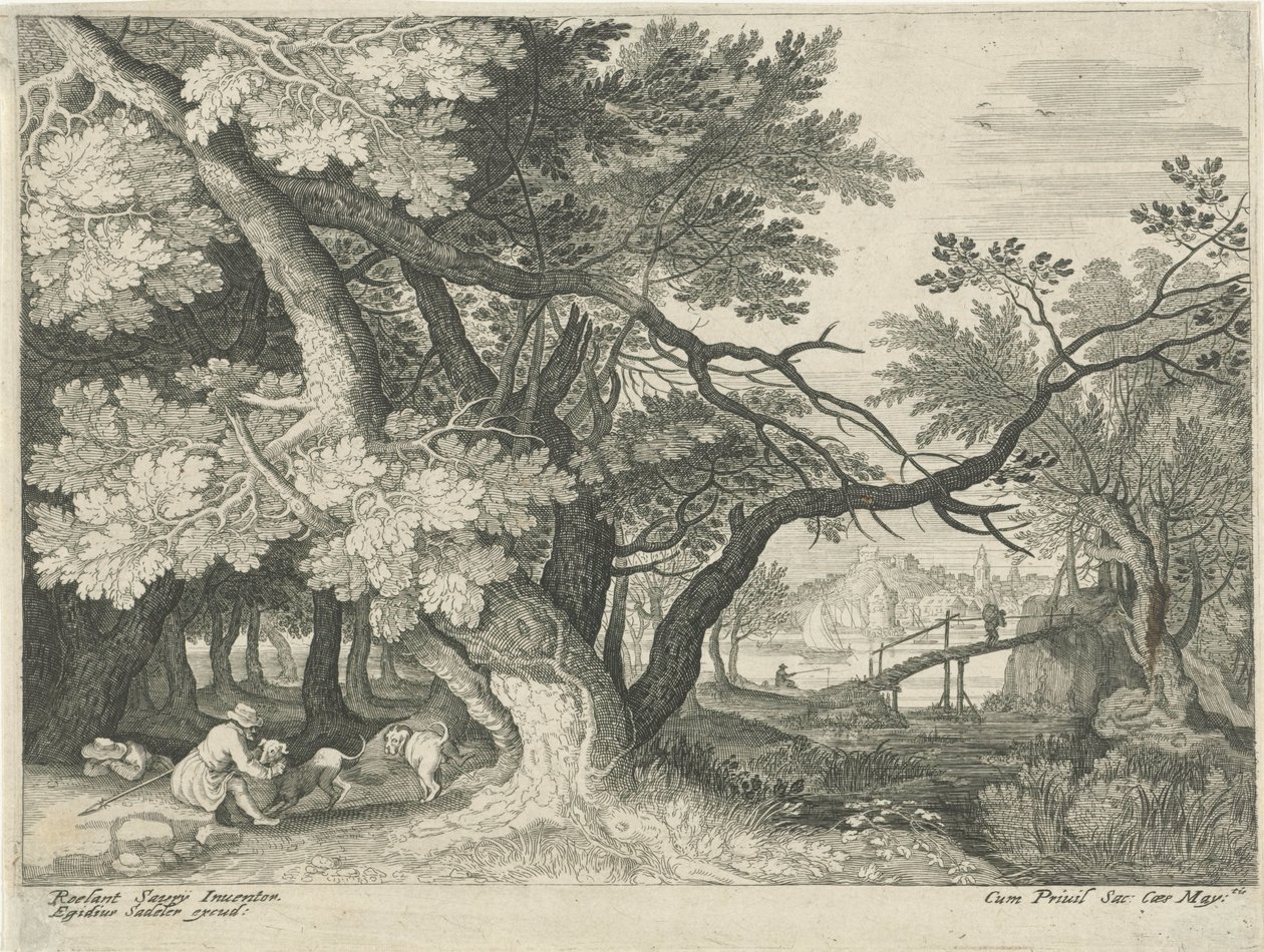 Landschap met twee jagers door Egidius  Sadeler (II)