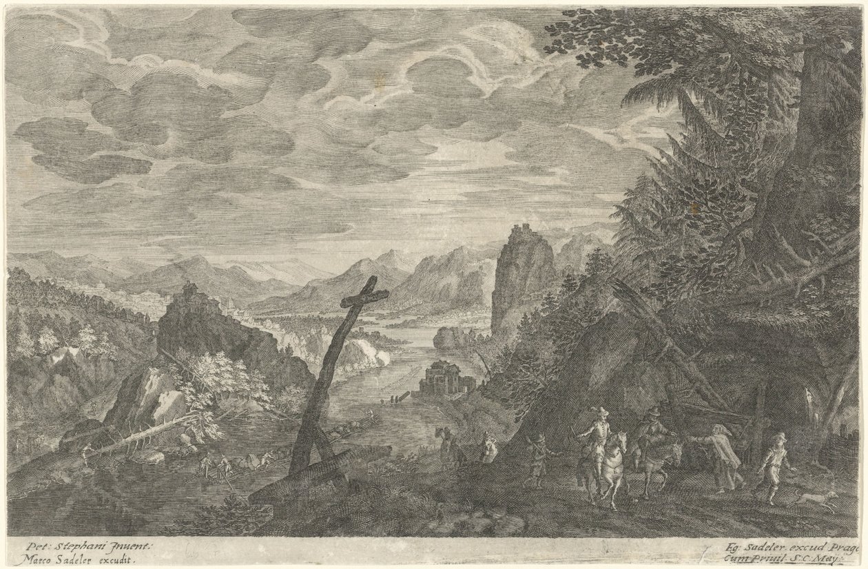 Landweg naast een rivier door Egidius  Sadeler (II)