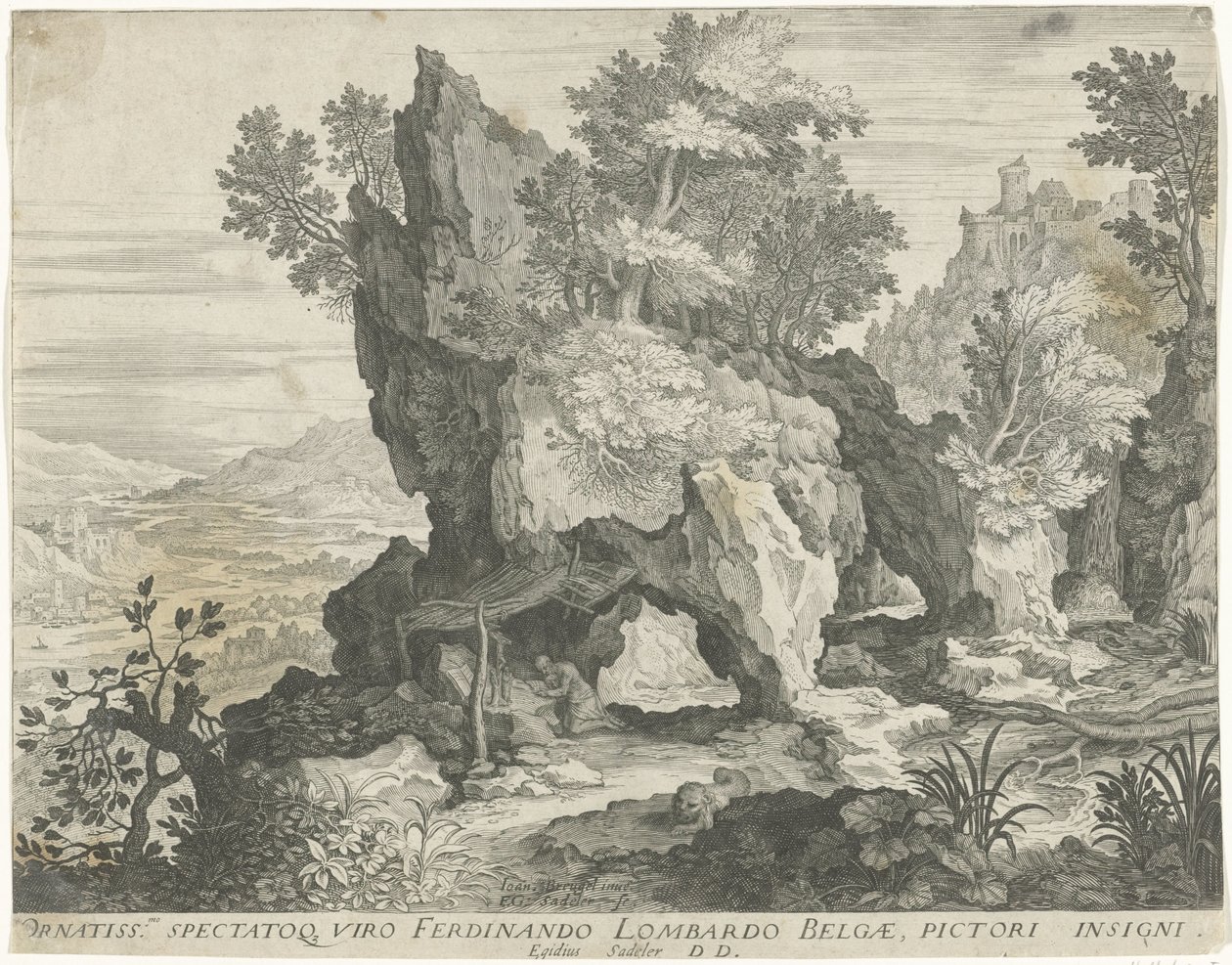 Rotslandschap met de Heilige Hieronymus door Egidius  Sadeler (II)
