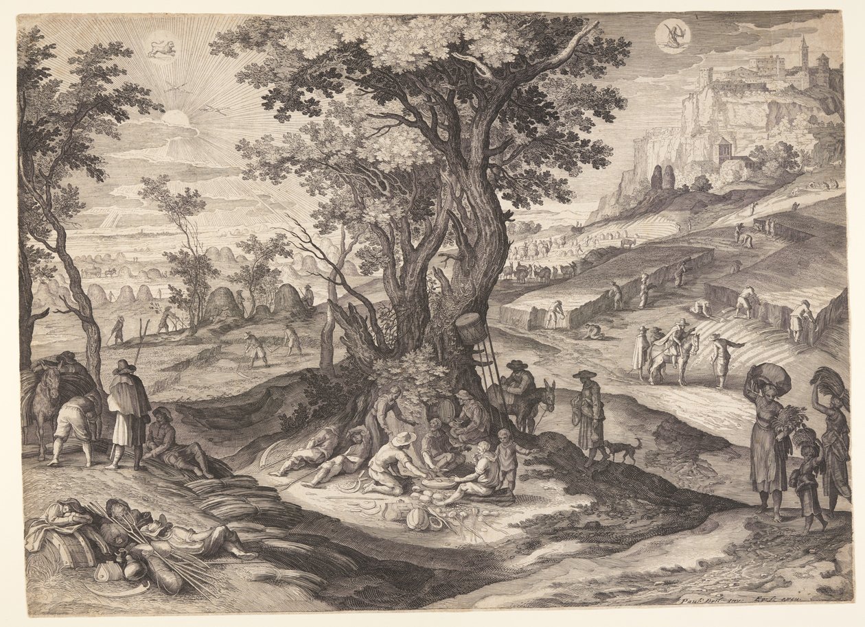 Juli/augustus, van De Twaalf Maanden door Aegidius Sadeler II
