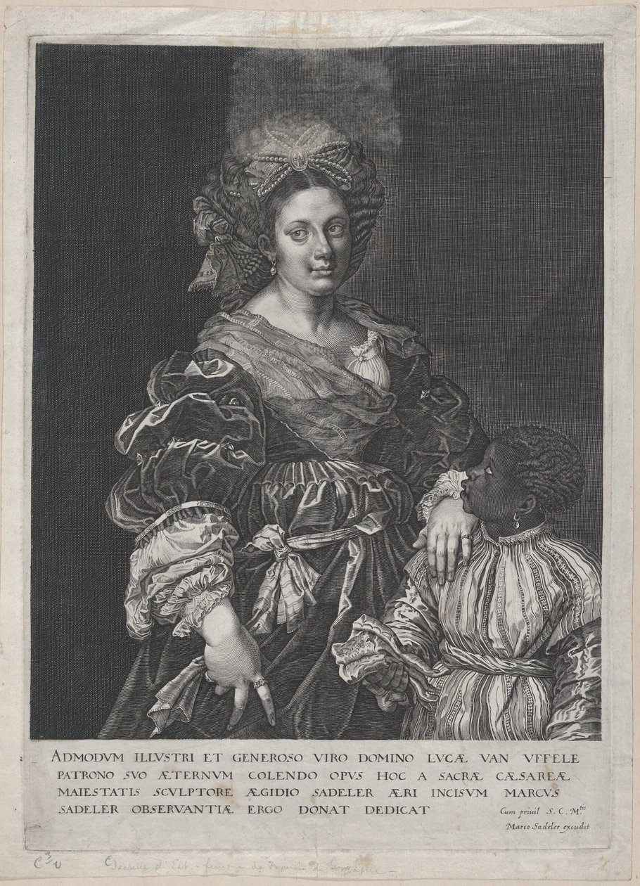 Laura Dianti met een zwarte page, 1600-1627 door Aegidius Sadeler II