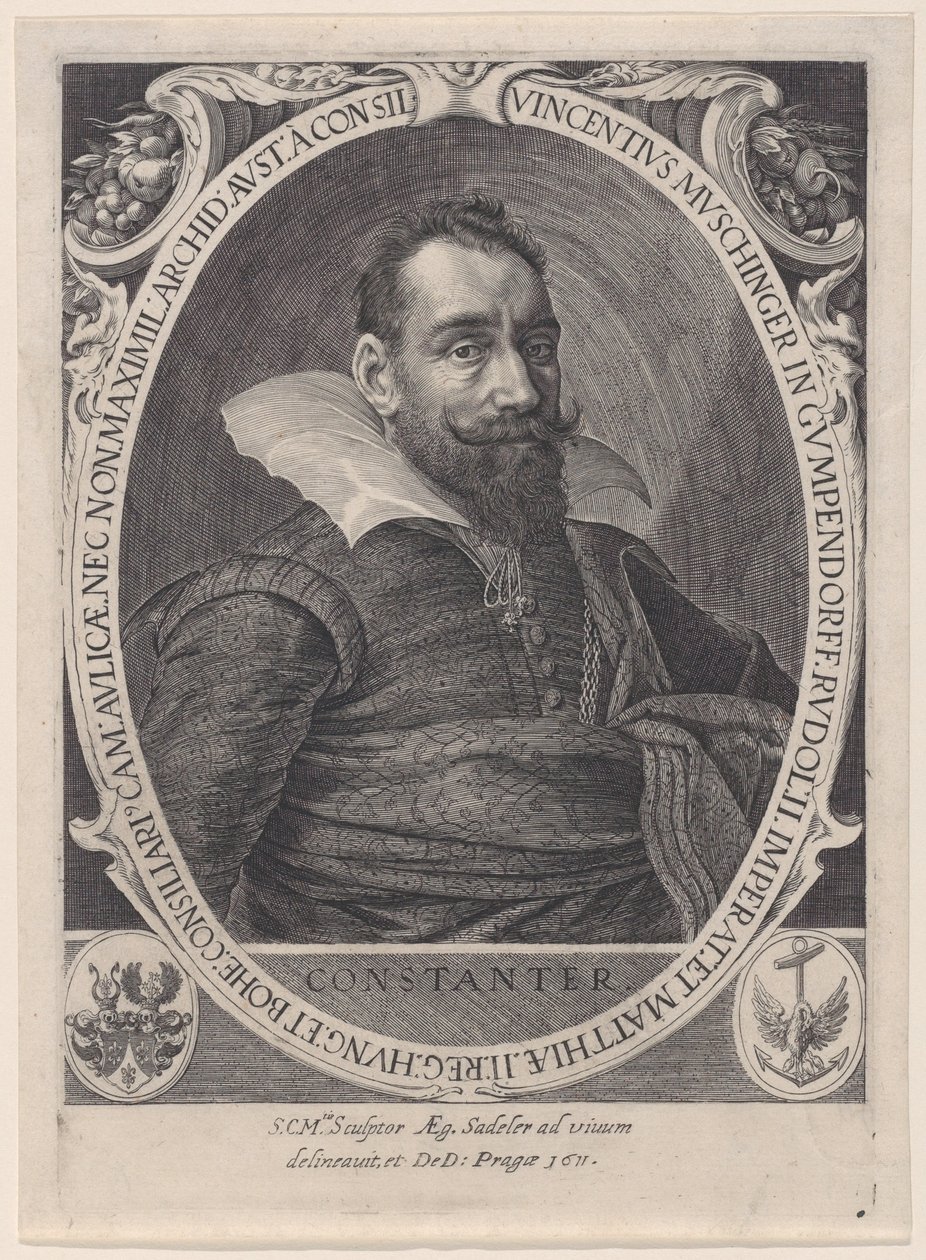 Vincenz Muschinger, Raadgever van Keizer Rudolf II, 1611 door Aegidius Sadeler II