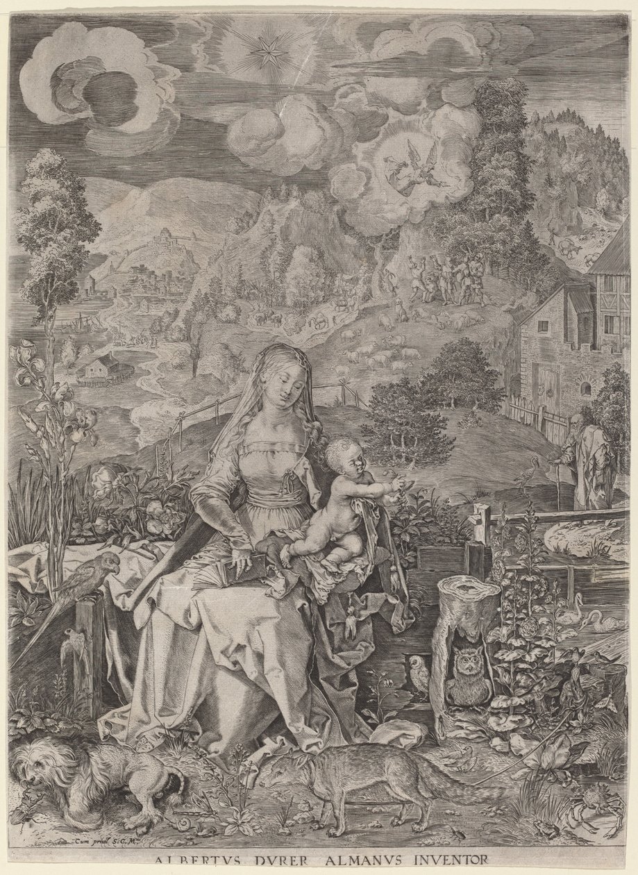 Maagd en kind in een landschap door Aegidius Sadeler II after Albrecht Dürer